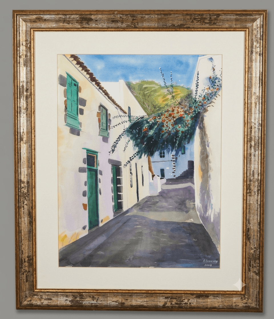 Callejón Canario - Acuarela sobre papel, enmarcado - 60 x 72 cm