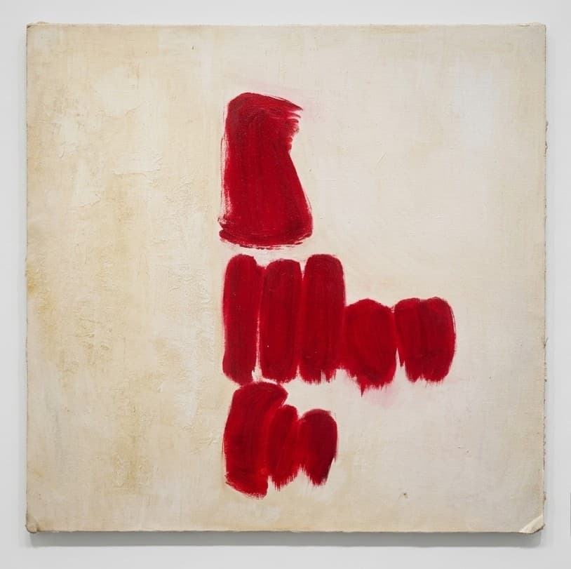 Composición abstracta roja - Acrílico sobre madera - 50 x 50 cm