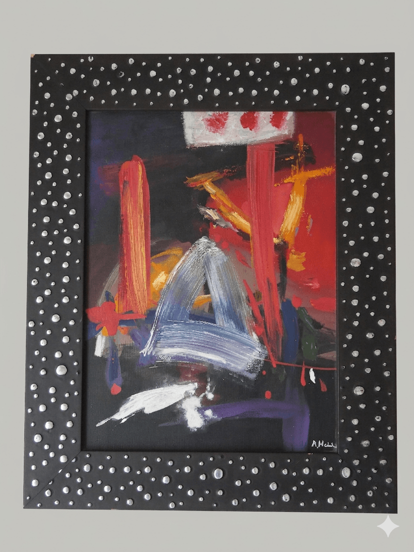 fuego - Acrílico sobre lienzo, enmarcado -  42 x 52 cm