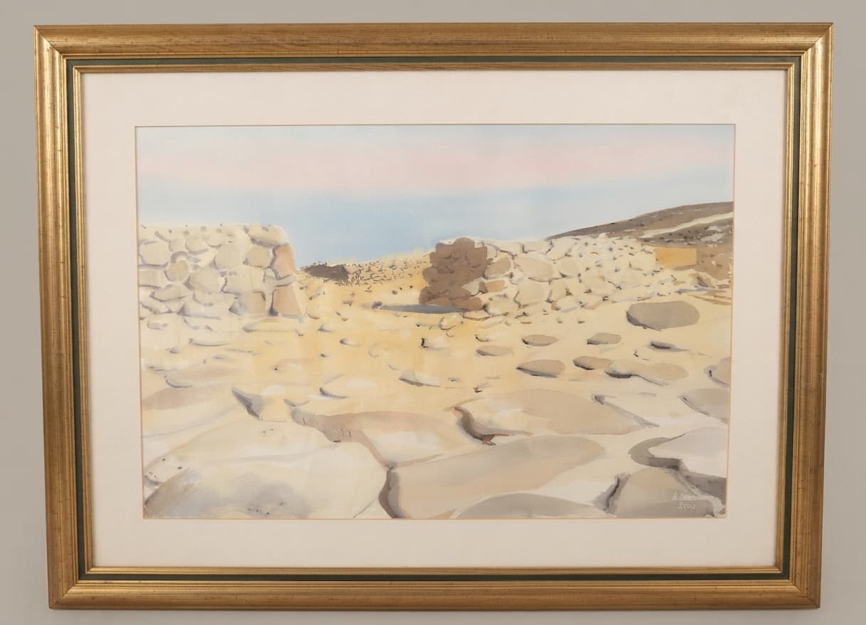 Yacimiento canario - Acuaraela sobre papel enmarcada  - 74 x 54 cm