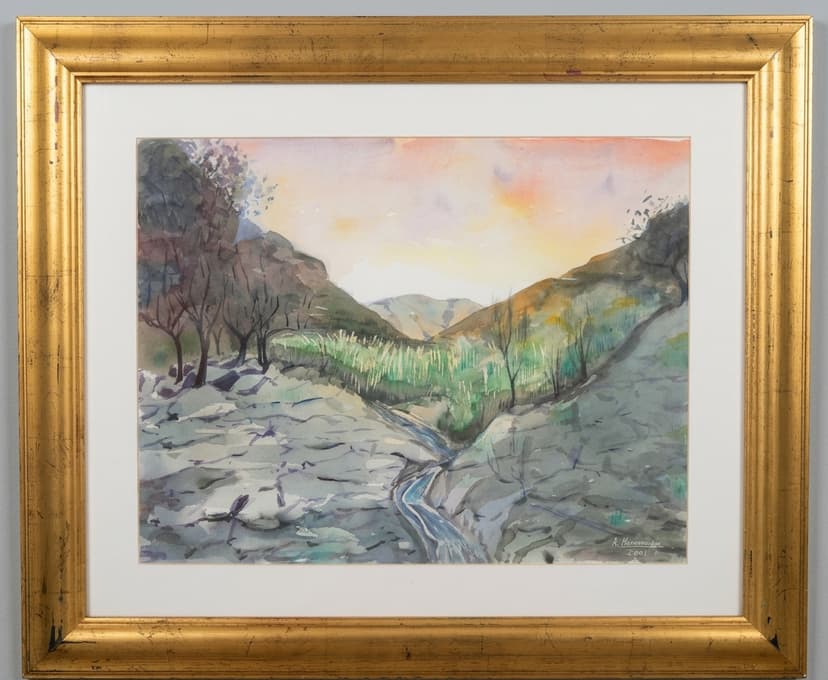 Arroyo Canarias - Acuarela sobre papel enmarcada - 74 x 62 cm