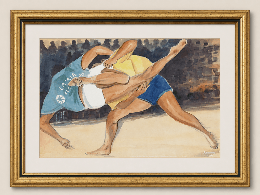 Lucha Canaria - Acuarela sobre papel enmarcada - 73 x 56cm